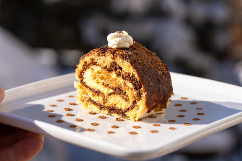 Classic Italian tiramisu with mascarpone and cocoa dusting